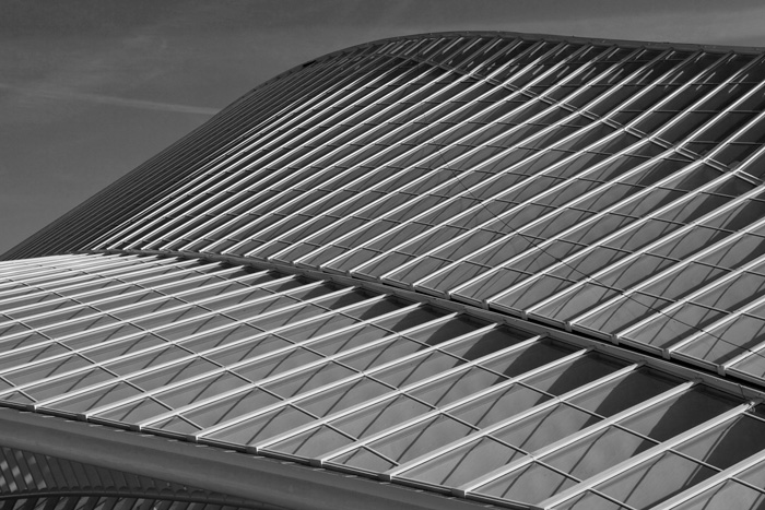 Liège-Guillemins TGV-Bahnhof (Calatrava 2009) Dach in Süd-West